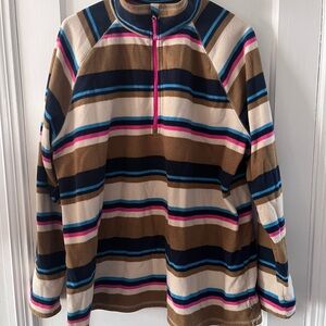 Eddie Bauer Quarter Zip Sweater - Brown, Blue, Pink Stripes
